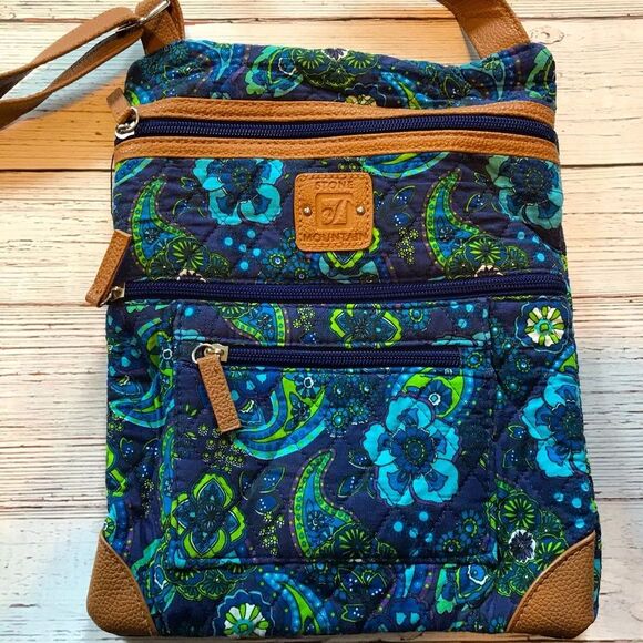 Stone Mountain Blue Green Quilted Purse Paisley Cloth Crossbody Shoulder Bag - Picture 1 of 8